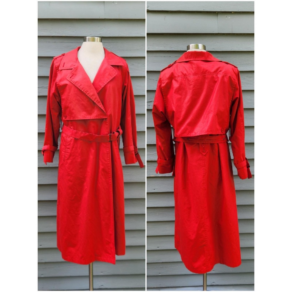 Vintage 90s Y2K London Fog Trench Coat Red Removable Pile Liner Belted 8 Reg